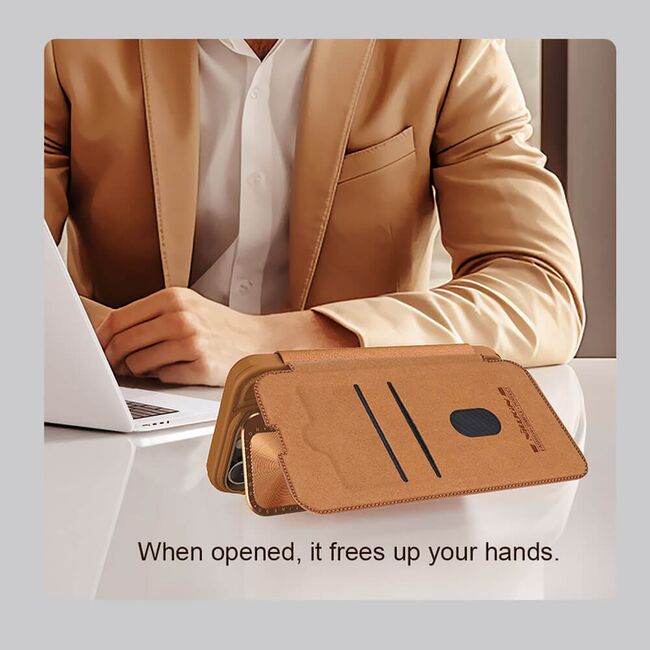 Husa iPhone 16 Nillkin Qin Prop Leather, maro