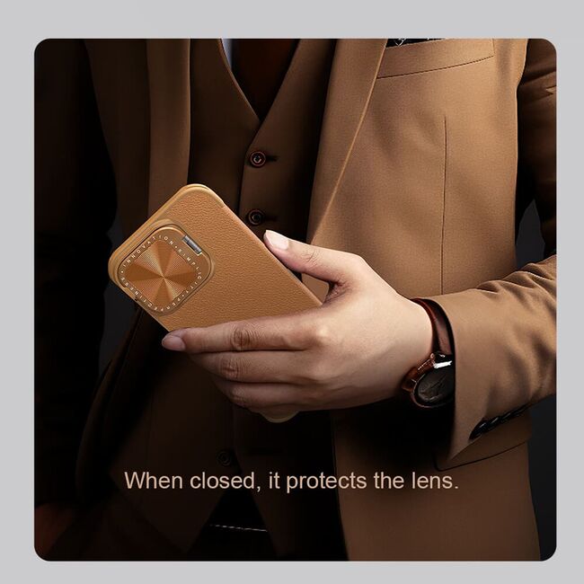 Husa iPhone 16 Nillkin Qin Prop Leather, maro