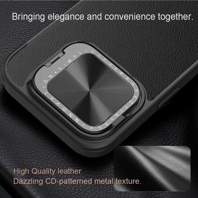 Husa iPhone 16 Pro Nillkin Qin Prop Leather, negru