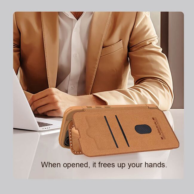 Husa iPhone 16 Pro Nillkin Qin Prop Leather, maro