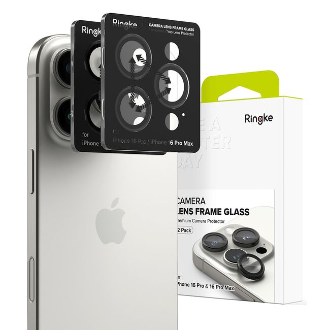 [Pachet 2x] Folie sticla camera iPhone 16 Pro / 16 Pro Max Ringke Camera Lens Frame, negru