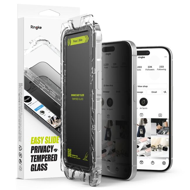 [Pachet 2x] Folie sticla iPhone 16 Ringke Easy Slide Tempered Glass, privacy