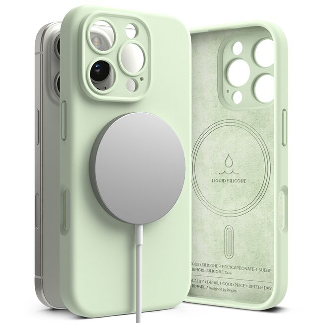 Husa pentru  iPhone 16 Pro Ringke - Silicone Magnetic MagSafe - Verde