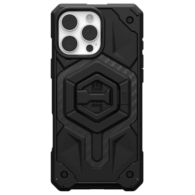 Husa iPhone 16 Pro Max UAG Monarch Pro MagSafe Bundle, Carbon Fiber / Black Stand