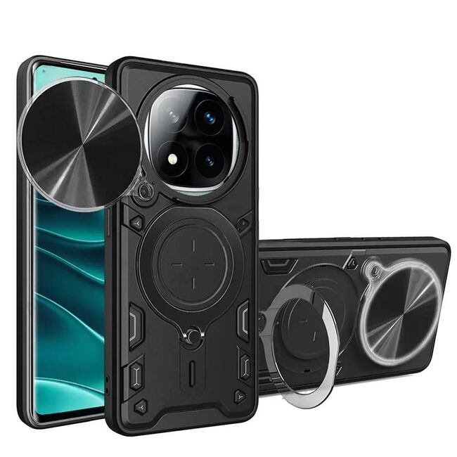 Husa pentru Xiaomi Redmi Note 14 Pro 5G cu protecție pentru cameră și suport magnetic integrat Ring Shockproof, negru