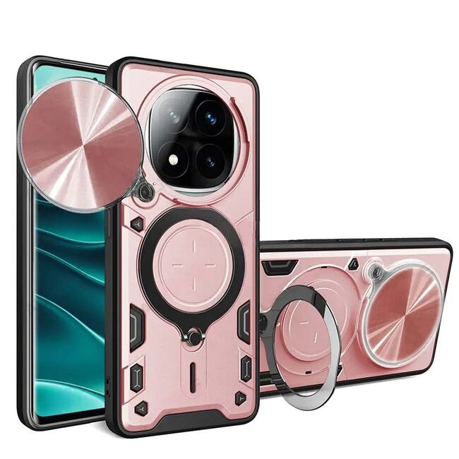 Husa pentru Xiaomi Redmi Note 14 Pro 5G cu protecție pentru cameră și suport magnetic integrat Ring Shockproof, roz