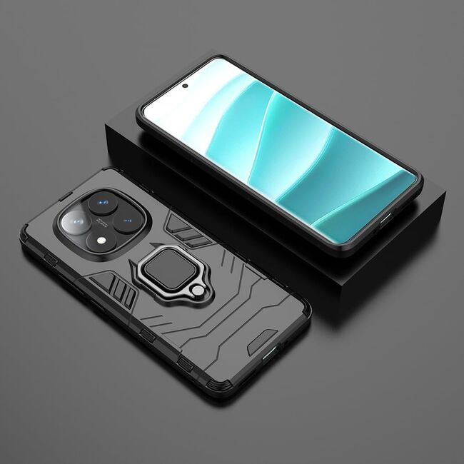 Husa pentru Xiaomi Redmi Note 14 Pro 5G cu inel Ring Armor Kickstand Tough, negru