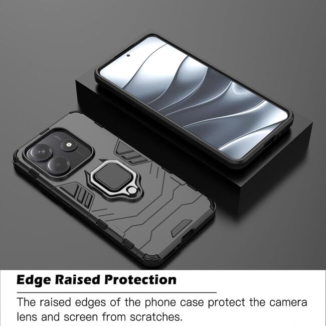 Husa pentru  Xiaomi Redmi Note 14 5G cu inel Ring Armor Kickstand Tough, negru