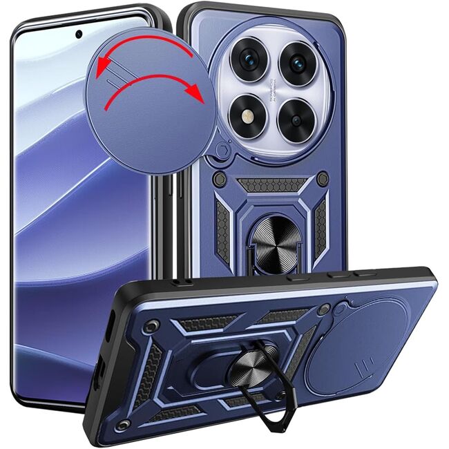Husa pentru Xiaomi Redmi Note 14 Pro 5G Ring Armor Kickstand Tough Rugged Cover cu protectie camera, albastru
