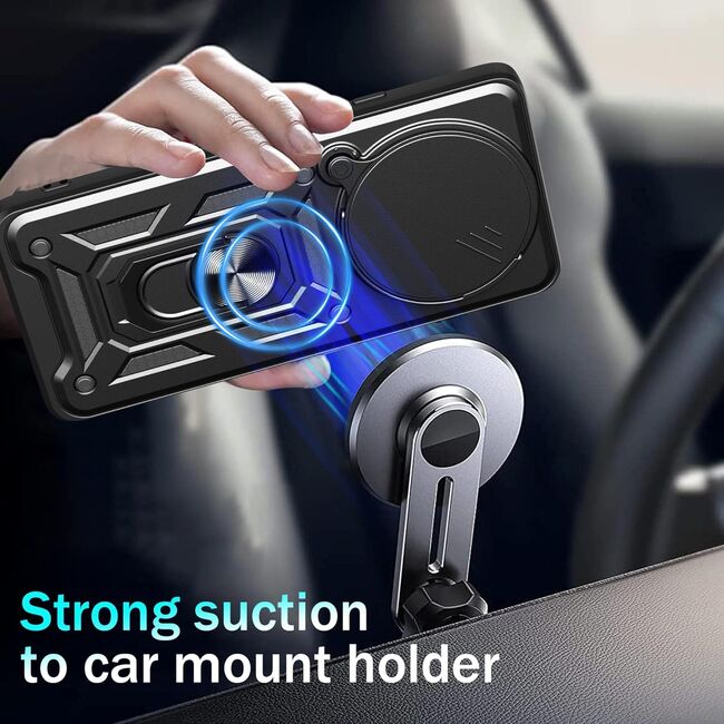 Husa pentru Xiaomi Redmi Note 14 Pro 5G Ring Armor Kickstand Tough Rugged Cover cu protectie camera, negru