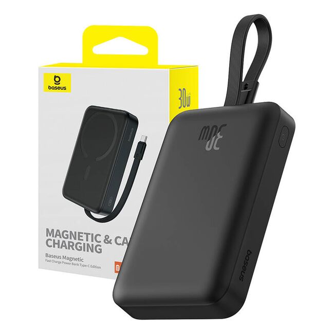 Acumulator extern Baseus - power bank magnetic mini (p1002210b113-00) - magsafe, 2x usb-c, lightning, 30w, fast charge, 10000mah - negru