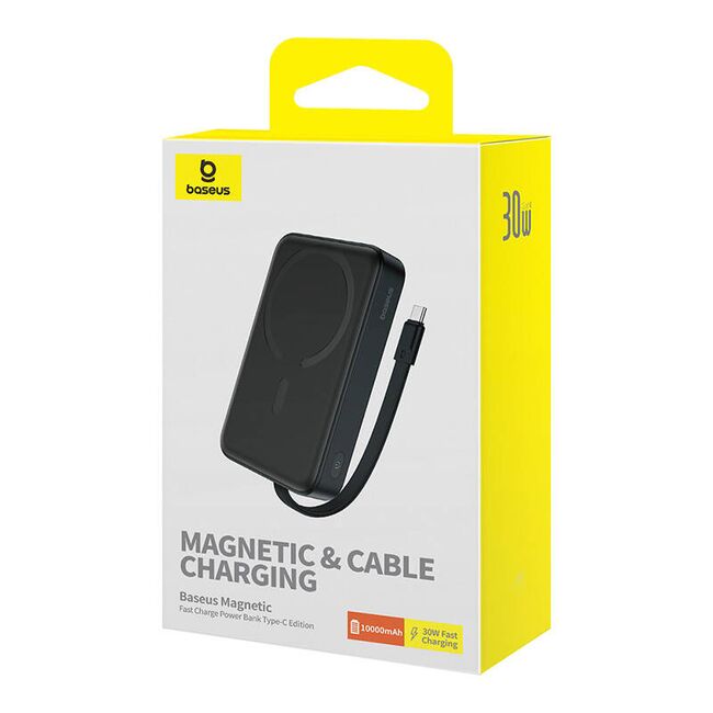 Acumulator extern Baseus - power bank magnetic mini (p1002210b113-00) - magsafe, 2x usb-c, lightning, 30w, fast charge, 10000mah - negru