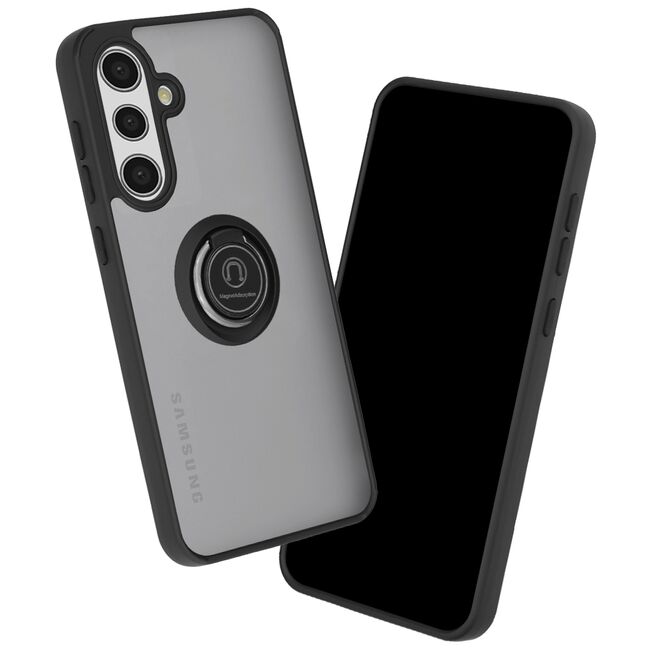 Husa de protectie pentru  Samsung Galaxy A36 premium cu inel stand rotativ, suport magnetic si bumper anti-alunecare - negru