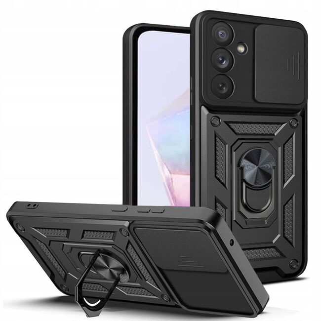 Husa pentru  Samsung Galaxy A36 Ring Armor Kickstand Tough Rugged Cover cu protectie camera, negru