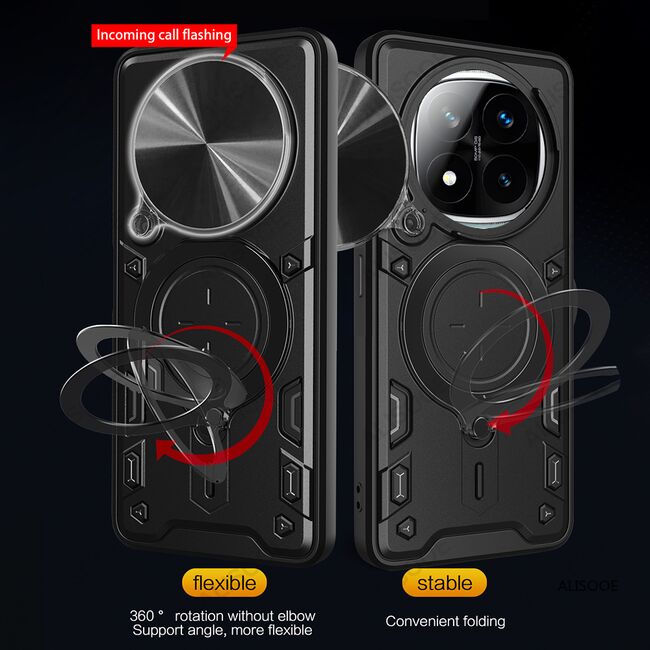 Husa pentru  Redmi Note 14 Pro cu protecție pentru cameră și suport magnetic integrat Ring Shockproof, roz