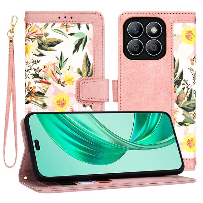 Husa tip carte pentru  Xiaomi 14T Pro, functie stand si port carduri, roz
