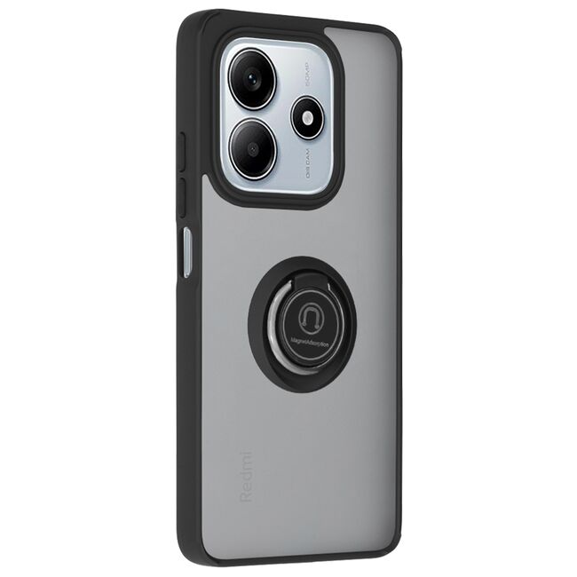 Husa de protectie pentru  Xiaomi Redmi Note 14 5G premium cu inel stand rotativ, suport magnetic si bumper anti-alunecare - negru
