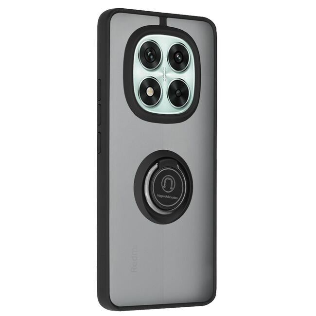 Husa de protectie pentru Xiaomi Redmi Note 14 Pro 5G premium cu inel stand rotativ, suport magnetic si bumper anti-alunecare - negru