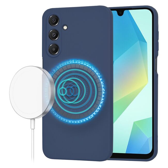 Husa pentru  Samsung Galaxy A16 Liquid Silicone cu MagSafe, subțire, captusita cu microfibra, anti amprentă, protectie cameră foto, albastru