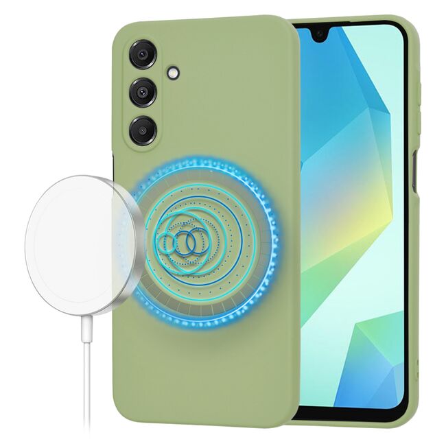 Husa pentru  Samsung Galaxy A16 Liquid Silicone cu MagSafe, subțire, captusita cu microfibra, anti amprentă, protectie cameră foto, verde