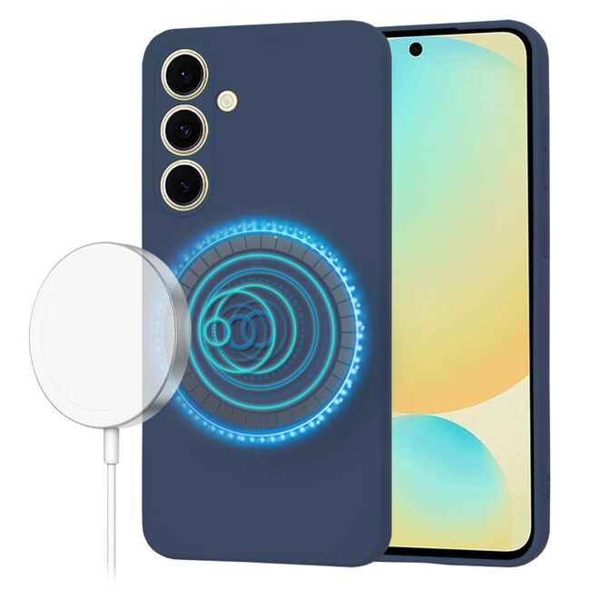 Husa pentru  Samsung Galaxy S24 FE Liquid Silicone cu MagSafe, subțire, captusita cu microfibra, anti amprentă, protectie cameră foto, albastru