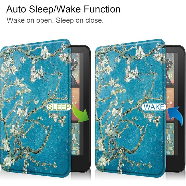 Husa pentru Kindle Paperwhite 2024 (12th gen) 7 inch / Kindle Colorsoft Signature Edition 7 inch slim ultra-light, functie sleep/wake-up, inchidere magnetica - apricot flowers