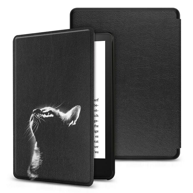 Husa pentru Kindle Paperwhite 2024 (12th gen) 7 inch / Kindle Colorsoft Signature Edition 7 inch slim ultra-light, functie sleep/wake-up, inchidere magnetica - black cat