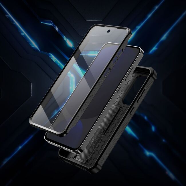 Pachet 360: Husa cu folie integrata Samsung Galaxy S24 FE KEVLAR PRO360 (fata spate), cu protectie lentile, negru