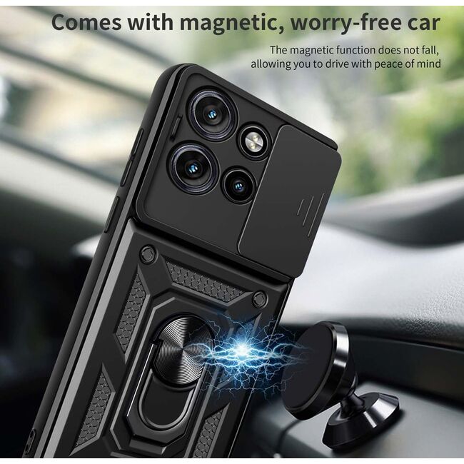 Husa pentru Moto G75 Ring Armor Kickstand Tough Rugged Cover cu protectie camera, Albastru