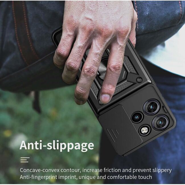 Husa pentru Moto G75 Ring Armor Kickstand Tough Rugged Cover cu protectie camera, Albastru