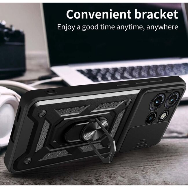 Husa pentru Moto G75 Ring Armor Kickstand Tough Rugged Cover cu protectie camera, Verde