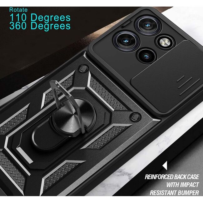 Husa pentru Moto G75 Ring Armor Kickstand Tough Rugged Cover cu protectie camera, Verde