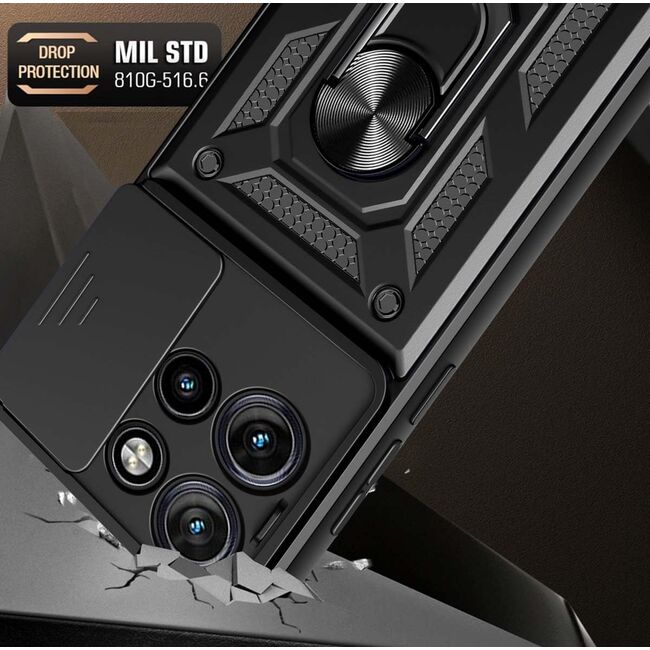Husa pentru Moto G75 Ring Armor Kickstand Tough Rugged Cover cu protectie camera, Albastru