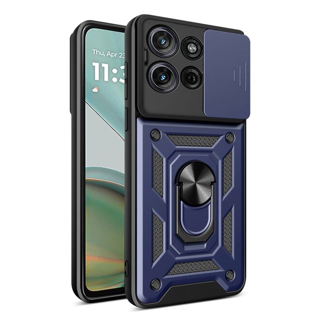 Husa pentru Moto G75 Ring Armor Kickstand Tough Rugged Cover cu protectie camera, Albastru