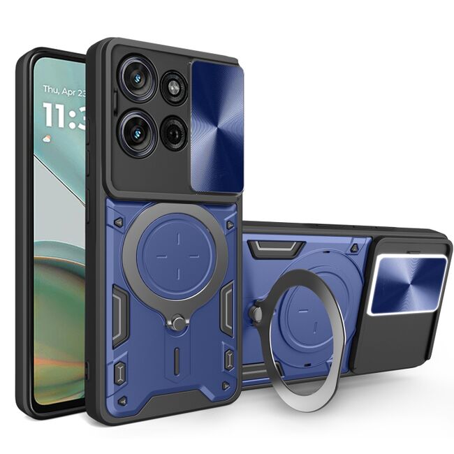Husa pentru Moto G75 cu protecție pentru cameră și suport magnetic integrat Ring Shockproof, Albastru