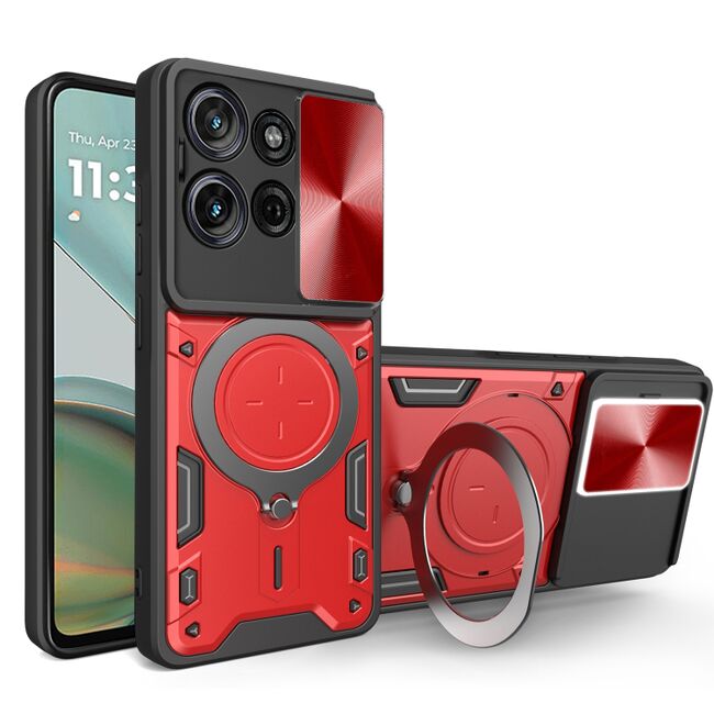 Husa pentru Moto G75 cu protecție pentru cameră și suport magnetic integrat Ring Shockproof, Rosu