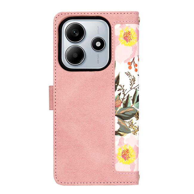 Husa tip carte pentru  Xiaomi Redmi Note 14 5G, functie stand si port carduri, roz