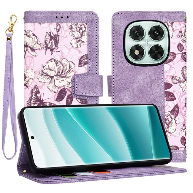 Husa tip carte pentru Xiaomi Redmi Note 14 Pro 5G, functie stand si port carduri, Mov