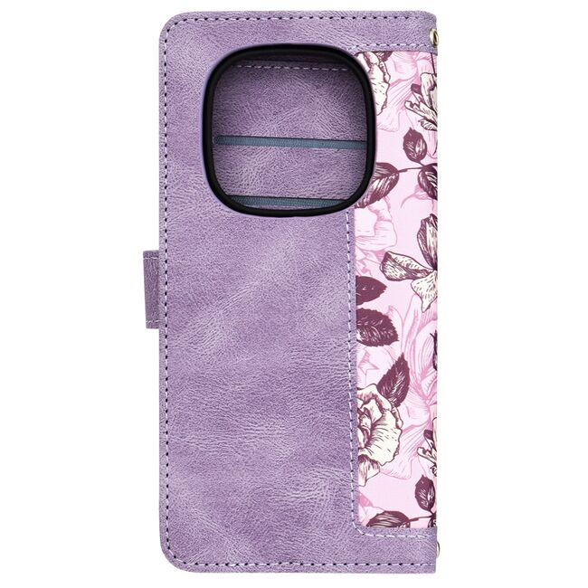 Husa tip carte pentru Xiaomi Redmi Note 14 Pro 5G, functie stand si port carduri, Mov