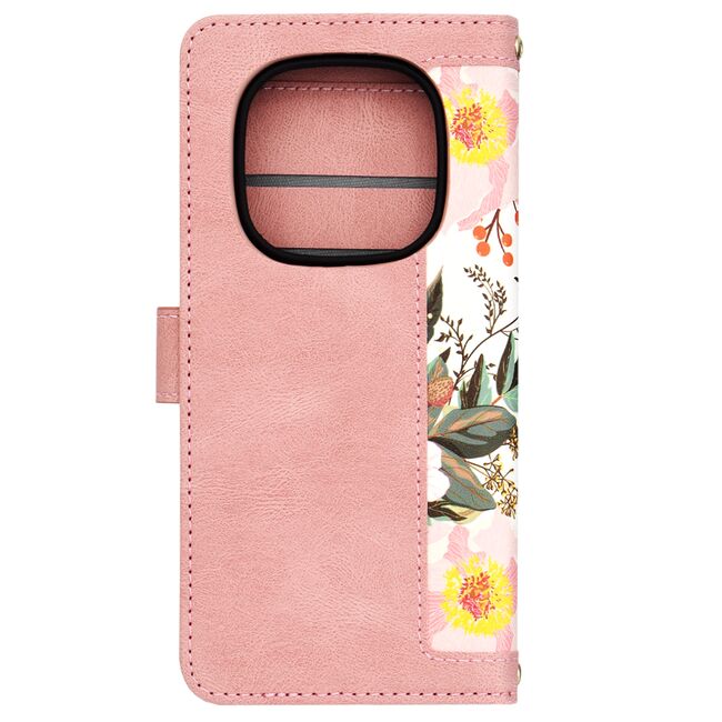 Husa tip carte pentru Xiaomi Redmi Note 14 Pro 5G, functie stand si port carduri, roz