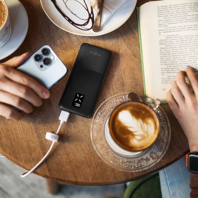 Baterie externa Powerbank 2x USB, Type-C, 20W, 10000 mAh, LCD Display, Fixed, alb, FIXZEN-10-WH, negru