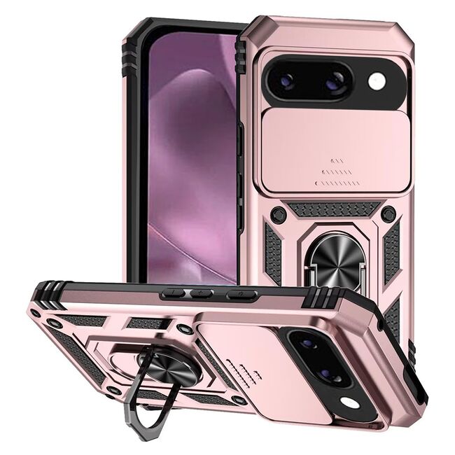 Husa pentru  Google Pixel 9A Ring Armor Kickstand Tough Rugged Cover cu protectie camera, Roz