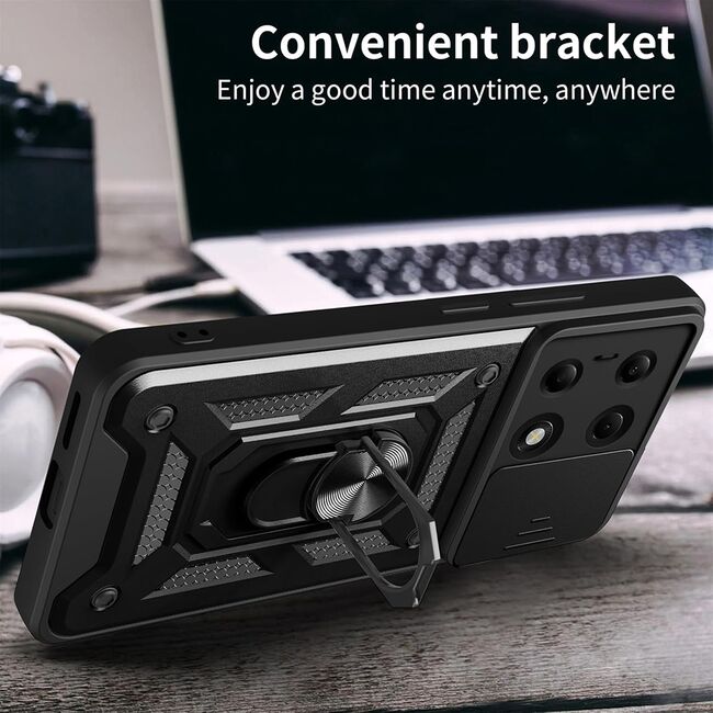 Husa pentru  Google Pixel 9A cu protecție pentru cameră și suport magnetic integrat Ring Shockproof, Negru