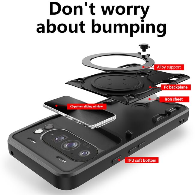 Husa pentru  Google Pixel 9A cu protecție pentru cameră și suport magnetic integrat Ring Shockproof, Negru