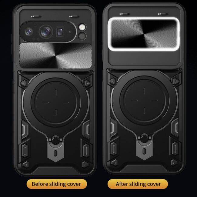 Husa pentru  Google Pixel 9A cu protecție pentru cameră și suport magnetic integrat Ring Shockproof, Negru