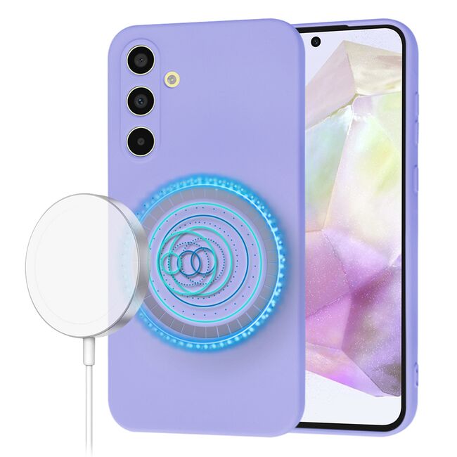 Husa pentru  Samsung Galaxy A35 Liquid Silicone cu MagSafe, subțire, captusita cu microfibra, anti amprentă, protectie cameră foto, Lavanda