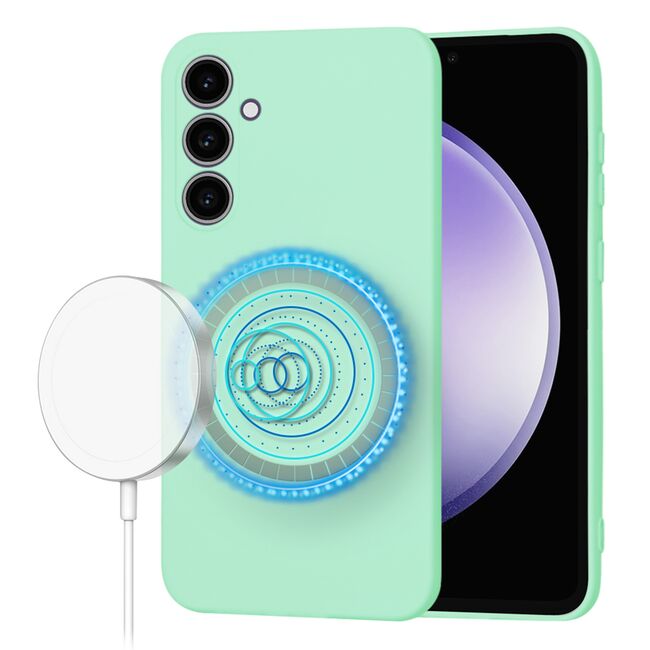 Husa pentru  Samsung Galaxy A35 Liquid Silicone cu MagSafe, subțire, captusita cu microfibra, anti amprentă, protectie cameră foto, Verde Deschis