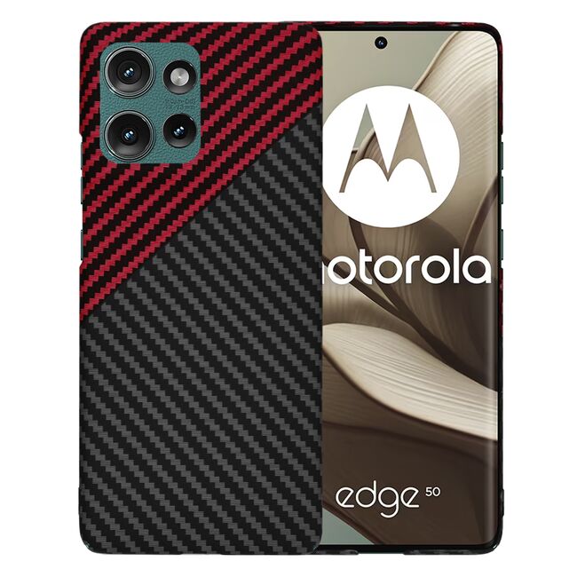 Husa pentru  Motorola Edge 50 CarbonFiber UltraSlim, Lightweight, Rosu inchis