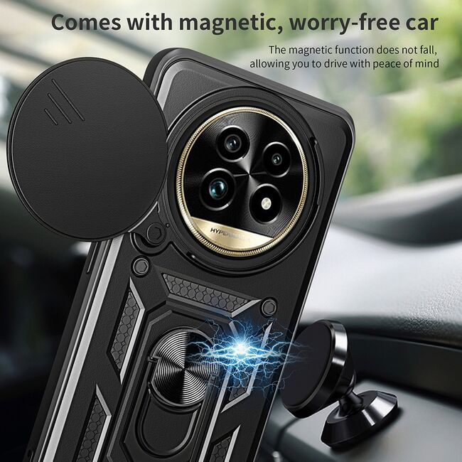 Husa pentru  Realme 13 Pro / 13 Pro+ Ring Armor Kickstand Tough Rugged Cover cu protectie camera, Negru