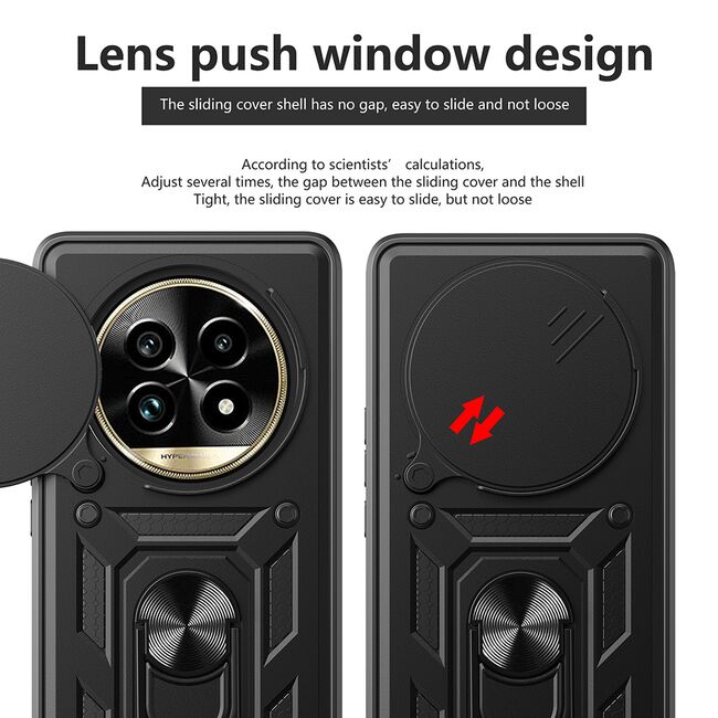 Husa pentru  Realme 13 Pro / 13 Pro+ Ring Armor Kickstand Tough Rugged Cover cu protectie camera, Negru